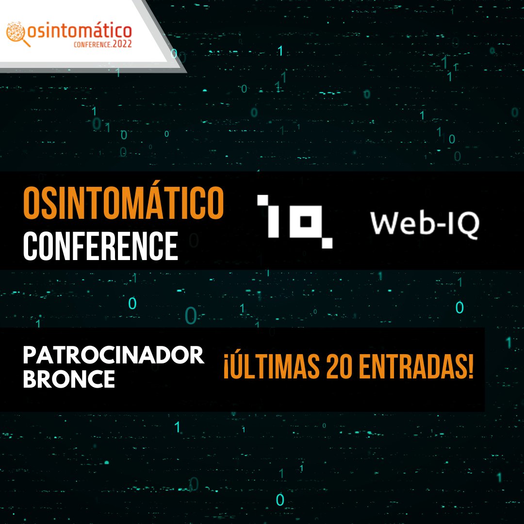 OSINTomatic's tweet photo. 👨🏻‍💻  @webiqnl  - Una empresa por y para el OSINT 👨🏻‍💻

🏃 En su tarea diaria, realizan investigaciones contra el tráfico de personas, fraude, abuso de menores y muchísimo más…

👏 ¡Gracias por vuestro apoyo!

⚠️ ¡Disponibles Solo 20 entradas! ⚠️

🔗 https://t.co/XH9Cz8TQKT 🔗 https://t.co/hOgH2UMdu6