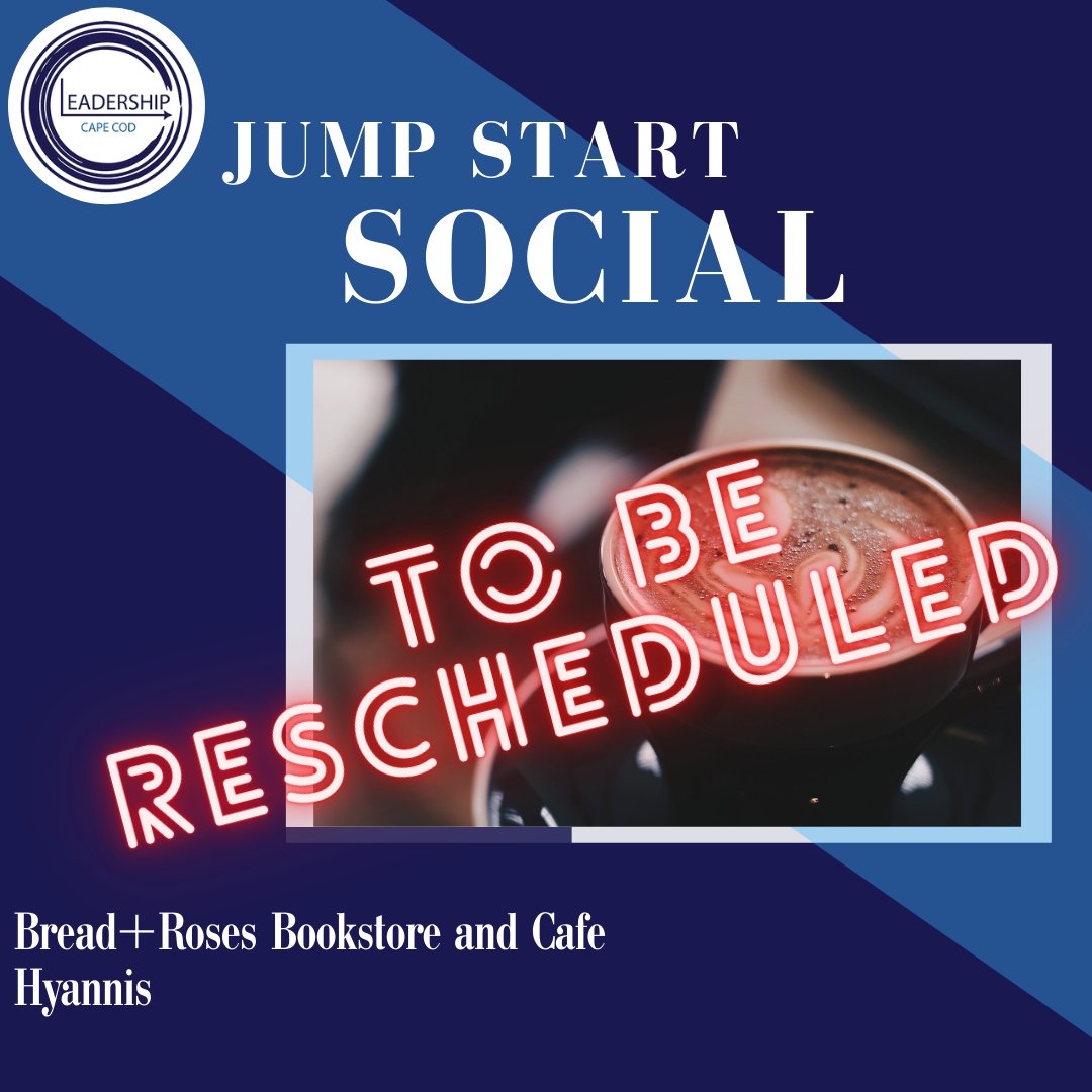 CapeCodLeaders's tweet image. Due to feedback from community partners, alumni and local public health advisories we are postponing a few of our upcoming events. This includes tomorrow's Jump Start social. 

To keep up to date with all out news, sign up for our newsletter: bit.ly/3Nsu4Rb
