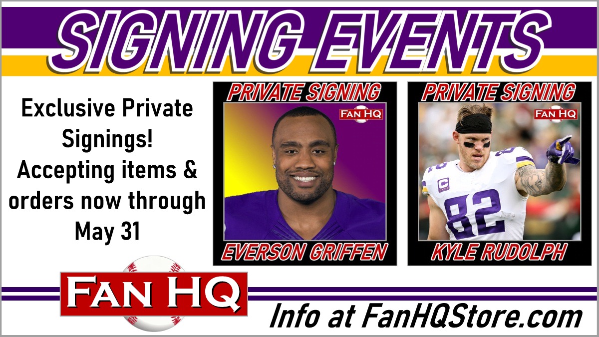 Fan HQ (@fanhq) on Twitter photo We're taking items for private signings with <a href="/EversonGriffen/">Everson Griffen</a> and <a href="/KyleRudolph/">Kyle Rudolph</a>! Drop off/mail in your own item or pre-order one of ours. All items/orders due 5/31. Reserve your spot in the signings here👉fanhqstore.com/#upcoming #SKOL We're taking items for private signings with <a href="/EversonGriffen/">Everson Griffen</a> and <a href="/KyleRudolph/">Kyle Rudolph</a>! Drop off/mail in your own item or pre-order one of ours. All items/orders due 5/31. Reserve your spot in the signings here👉fanhqstore.com/#upcoming #SKOL
