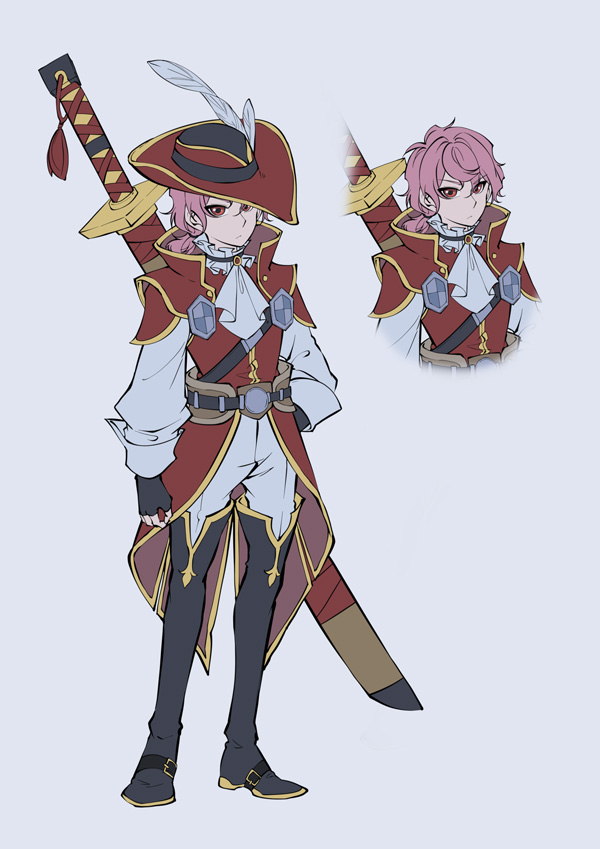 weapon sword hat feather boots gloves pink hair weapon on back  illustration images