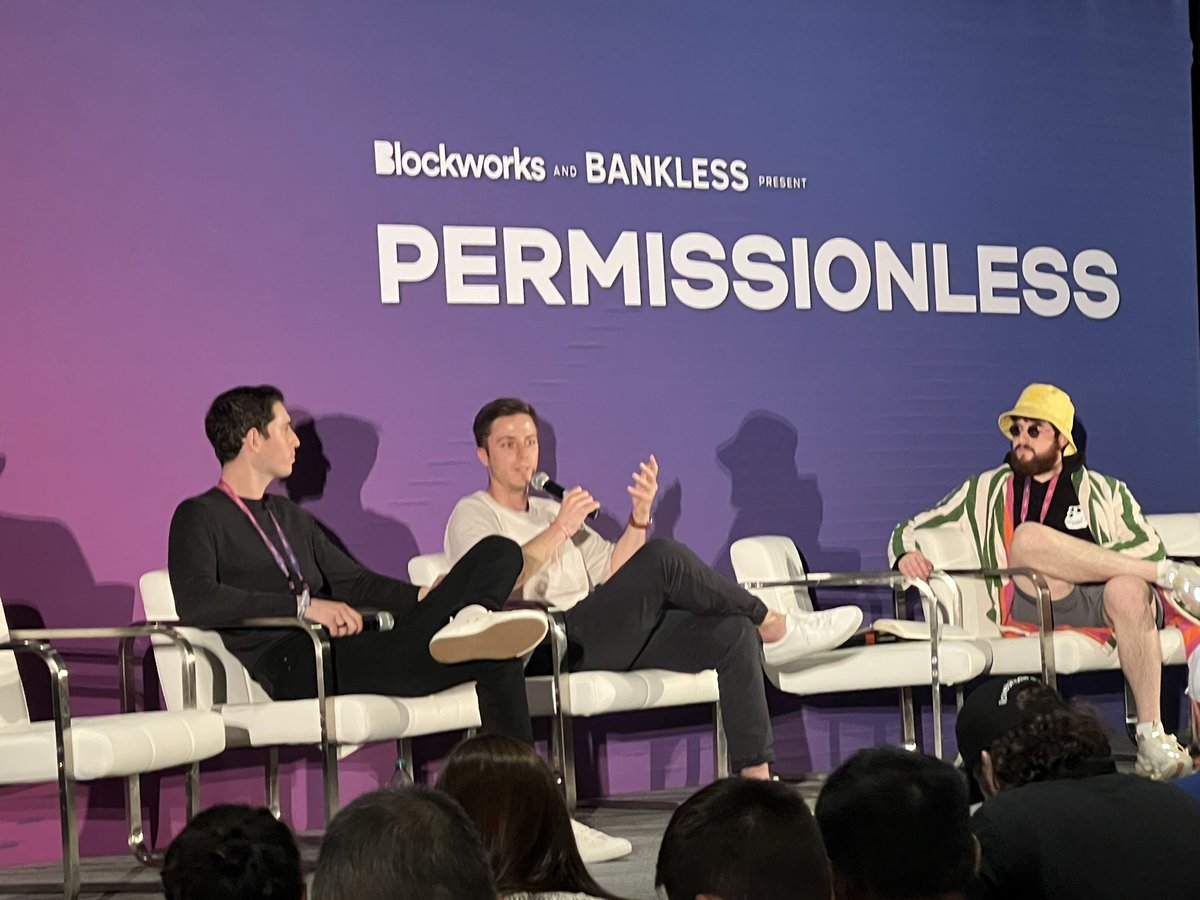 sarahg_mke's tweet photo. @JasonYanowitz @MikeIppolito_ dropping major @blockworks news on #Research and #permie perks - awesome news guys and thanks so much!! #Permissionless2022 https://t.co/pTI2B8WsZg