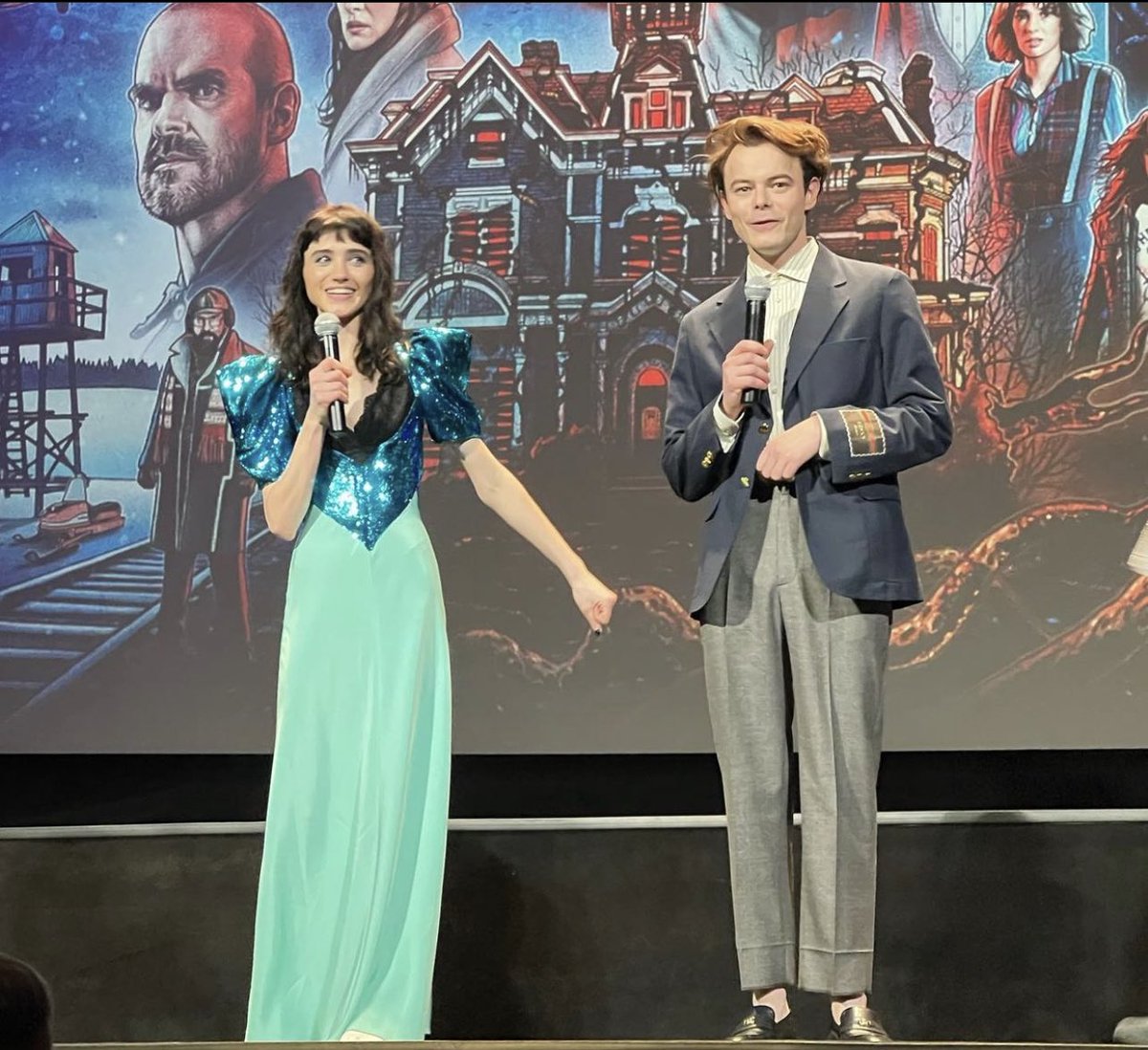 badpostnatalia's tweet photo. Natalia Dyer and Charlie Heaton on stage at the premiere in Madrid ❤️ https://t.co/mYTorMsvR9