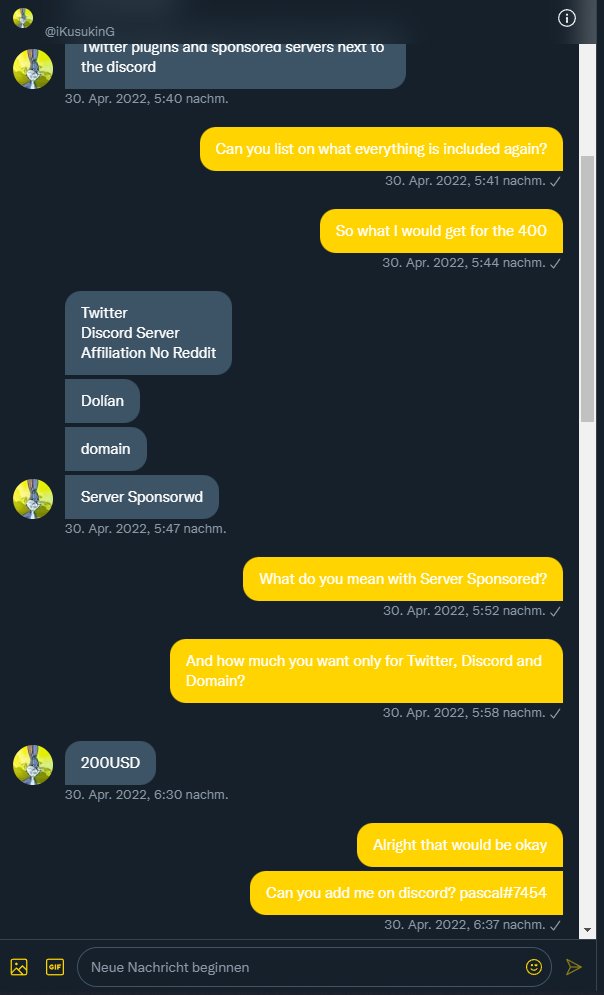 thepxscxl's tweet image. The owner (@iKusukinG) of @GhoulUHC_ sold me Twitter/DC/Domain of Ghoul a few weeks ago. After weeks I still haven't received anything and the $200 are gone.

I therefore ask everyone to be careful before buying anything from them. Who wants to have more chats, can write me a DM.