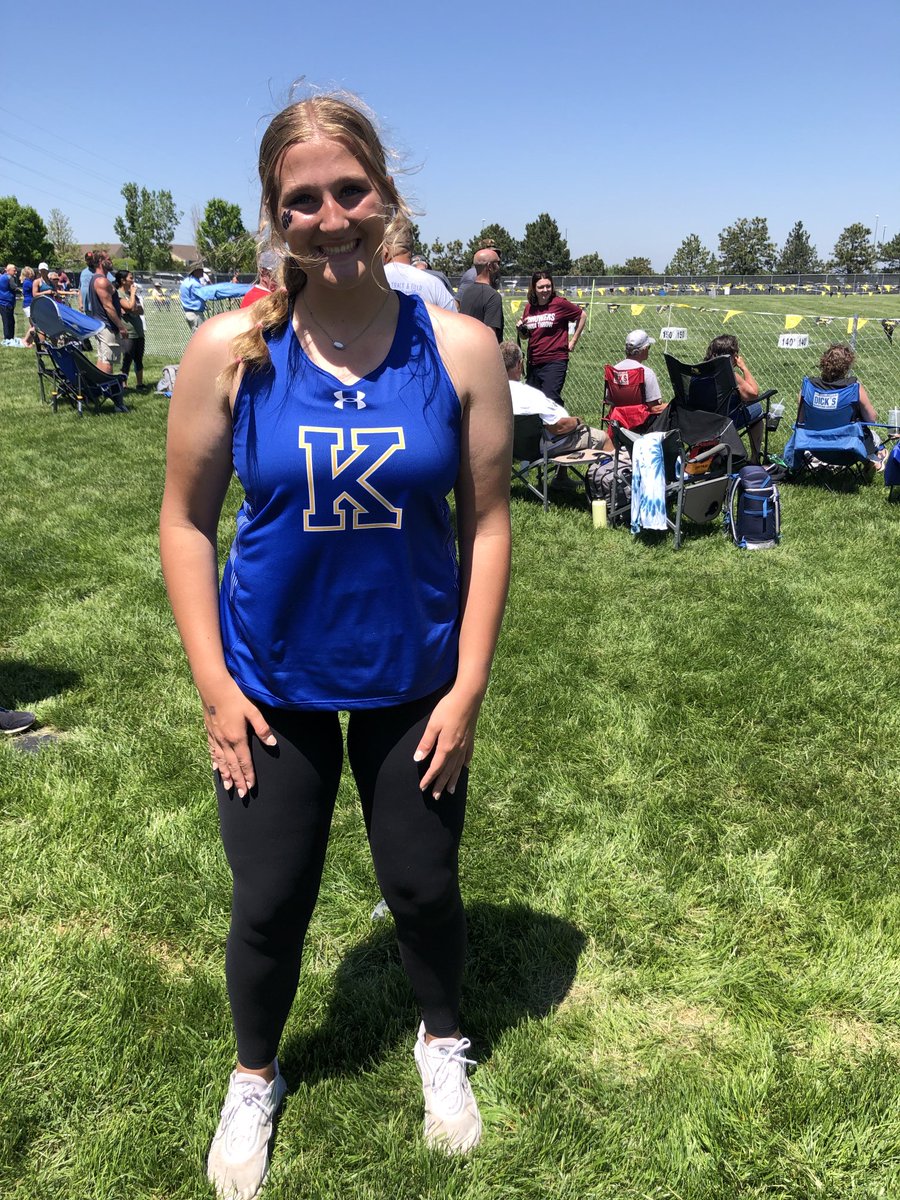 KHSGirlsTFXC's tweet photo. ⁦@HaidynSkeen⁩ breaks the 🧊 earning her first NSAA 🏅taking 5️⃣ in the discus 🥏—great start!! #AcceptNothingLess 🔵⚪️🐾 https://t.co/WBZmGrCpGY