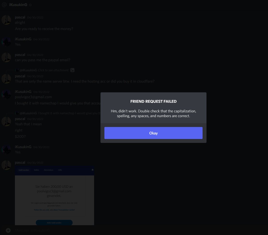 thepxscxl's tweet image. The owner (@iKusukinG) of @GhoulUHC_ sold me Twitter/DC/Domain of Ghoul a few weeks ago. After weeks I still haven't received anything and the $200 are gone.

I therefore ask everyone to be careful before buying anything from them. Who wants to have more chats, can write me a DM.