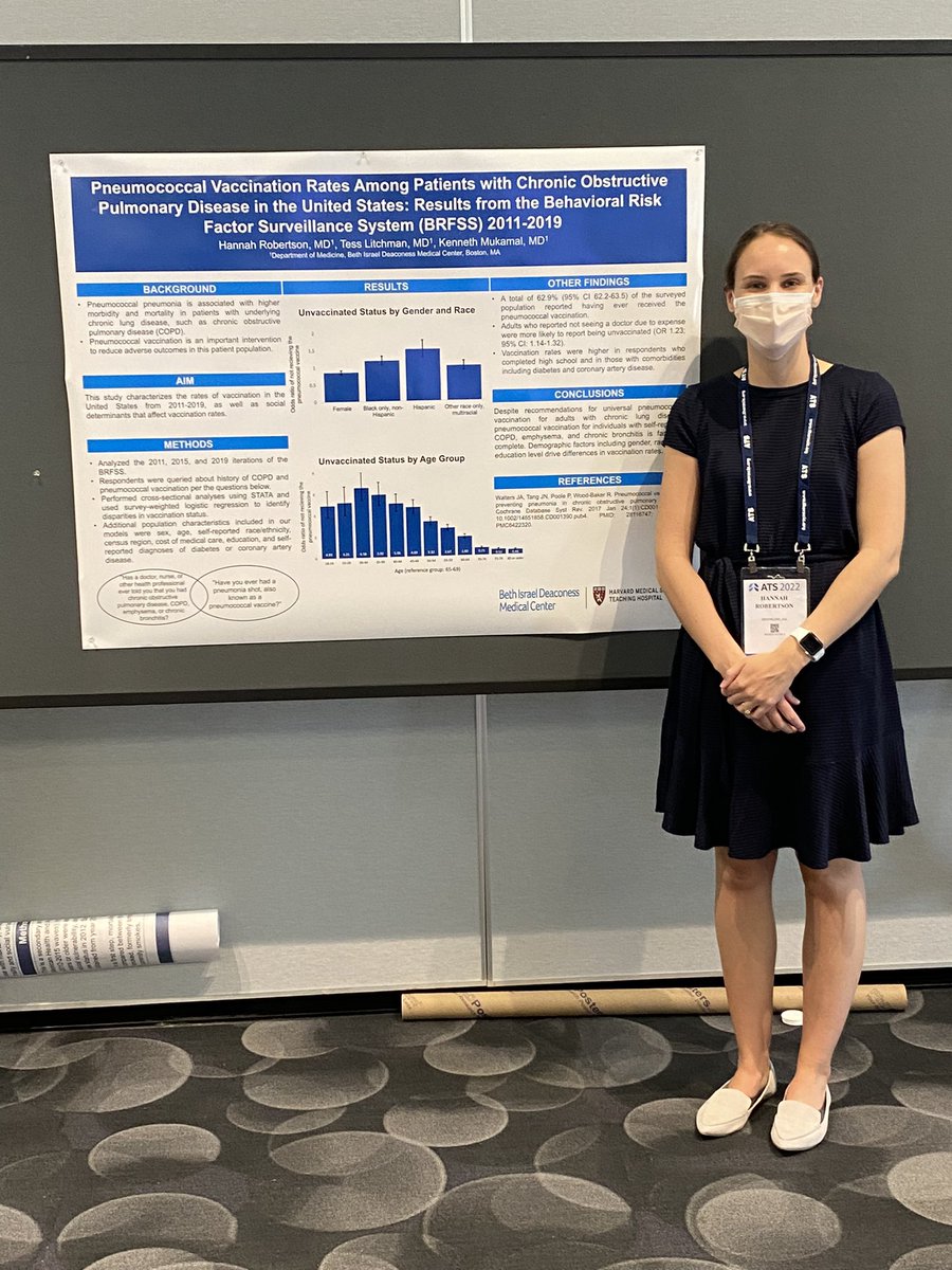 Excited to present our findings on rates of pneumococcal vaccination in patients with COPD! <a href="/TessLitchman/">Tess Litchman, MD</a> couldn’t have done it without the help of Ken Mukamal! #ATS2022 <a href="/BIDMC_IM/">BIDMC IM Residency</a>