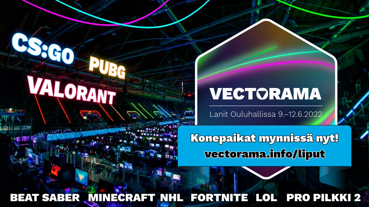 VectoramaLAN's tweet photo. Turnauksia! Ilmoittautumiset ovat auki turnauksiin CS:GO BYOC sekä PUBG BYOC by PUBG Finland. Lisää turnausinfoa myöhemmin tällä viikolla 😍
CS:GO-ilmot Toornamentissa: https://t.co/doRgDxoghO
PUBG-ilmot Challengermodessa: https://t.co/KZCk0MjqB5
#vectorama #vectorama2022 https://t.co/n876rDbQku