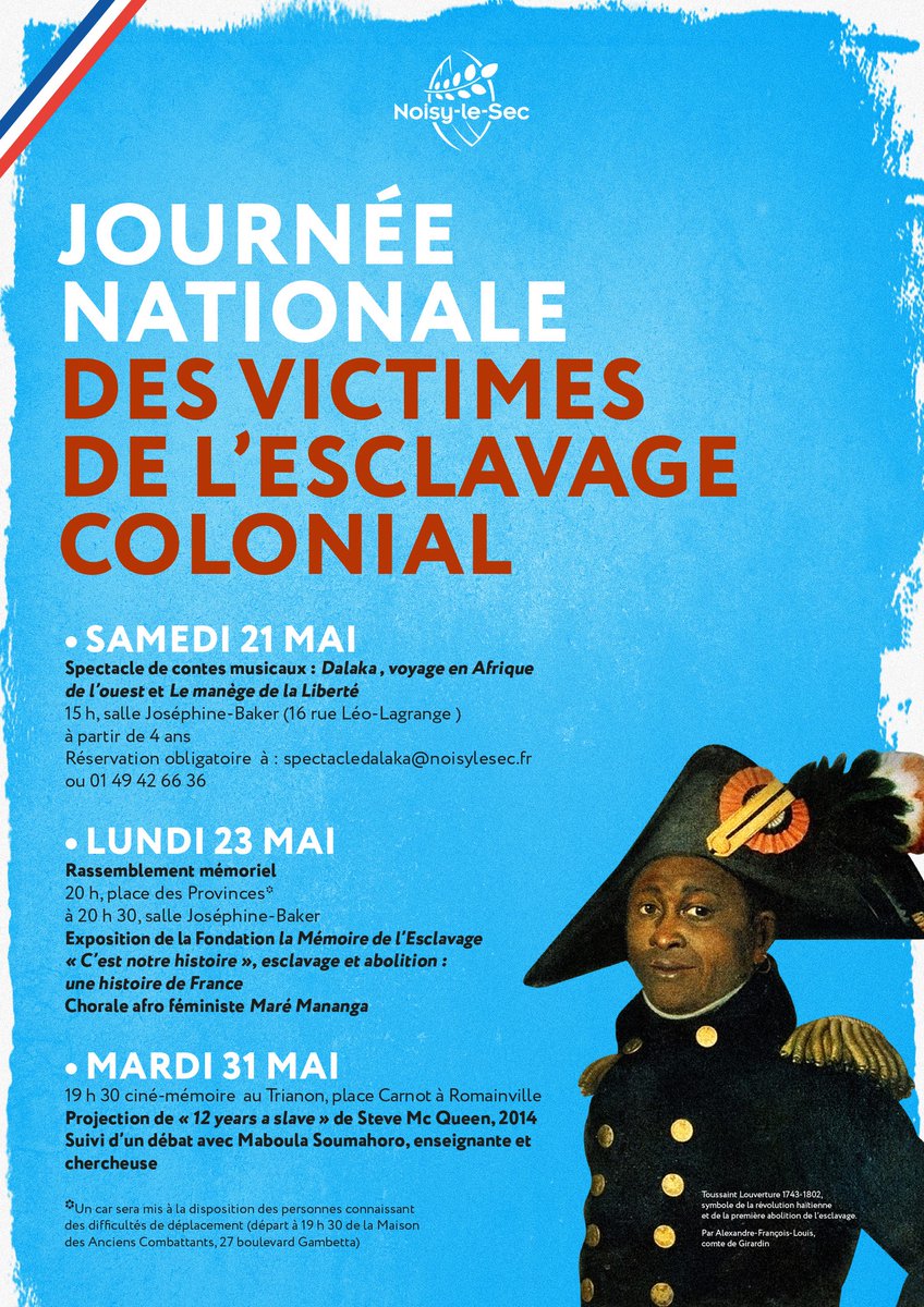 #DEVOIRDEMEMOIRE | Hommage aux victimes de l'#esclavagecolonial à #NoisyleSec les 21, 23 et 31 mai - Décryptons cette période sombre de #notrehistoire avec @fondation_me, #MaboulaSomahoro #MaréMananga chorale #afroféministe ⏬Dossier & tribune de @WiamBerhouma #adjointeaumaire