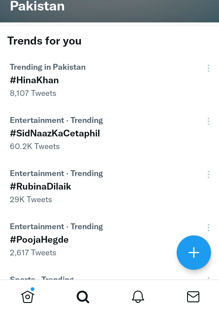 Pakistan trends. 
#HinaKhan 
#SidNaazKaCetaphil 
#RubinaDilaik