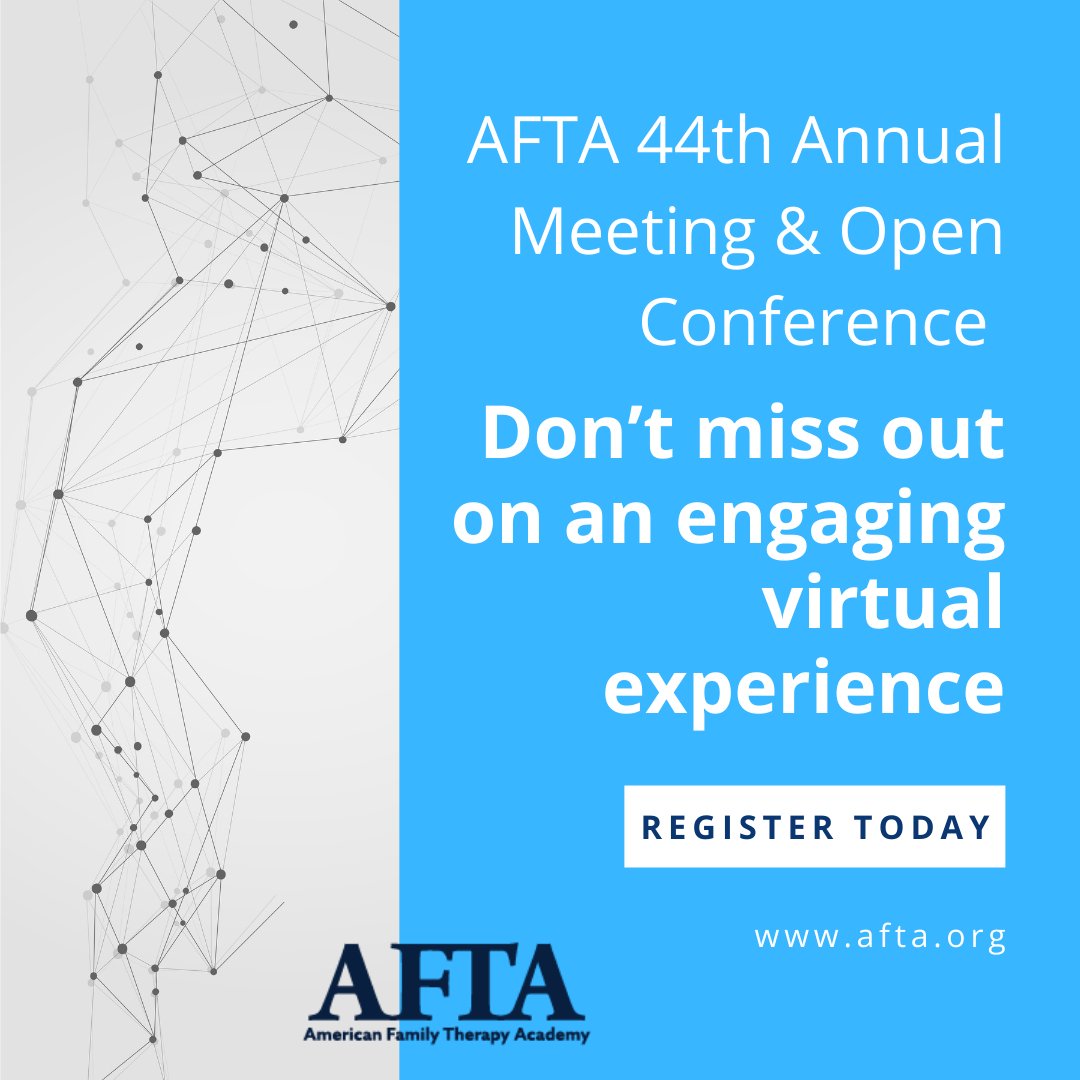 The 2022 Annual Meeting &amp; Open Conference is now fully virtual. Join us online to connect and engage with colleagues from all over! #afta #familytherapy #2022aftaconference #afta44thannualmeetingandopenconference #virtualconference