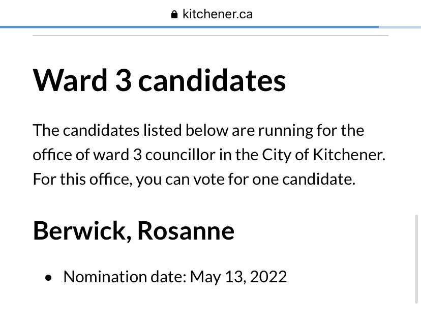 Rosanne Berwick has submitted nomination papers to run in Kitchener’s Ward 3! #WRpoli