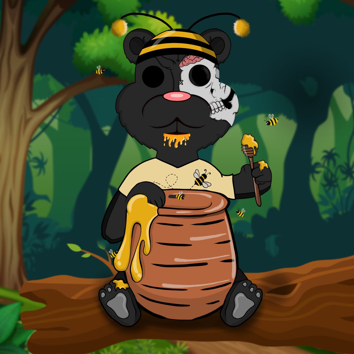 Bzz Bzz! Sweet like honey 🍯 
Check out some of our unique, rare illustrations around our upcoming  NFT project <a href="/MoodyBearSocNFT/">Moody Bear Society</a> 💚🐻🖤

#opensea #OpenSeaNFT #NFTs #nftart #Ethereum #illustration #NFTCommmunity