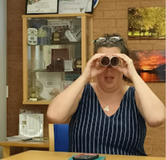 At tonight's FoSP meeting Cllr Muddiman-Rawlins tried out the wildlife watching binoculars made by Secretary Victoria from two toilet roll inners. (She was looking through the wrong end). Caption Competition - no prizes though. As usual, the meeting was one of hilarity and laughs