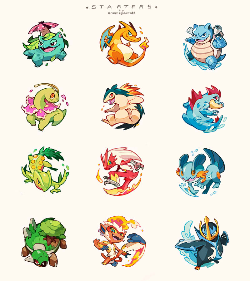 onemegawatt's tweet photo. all the big boi starters I did from a while back 8) https://t.co/dv63gLgMfy