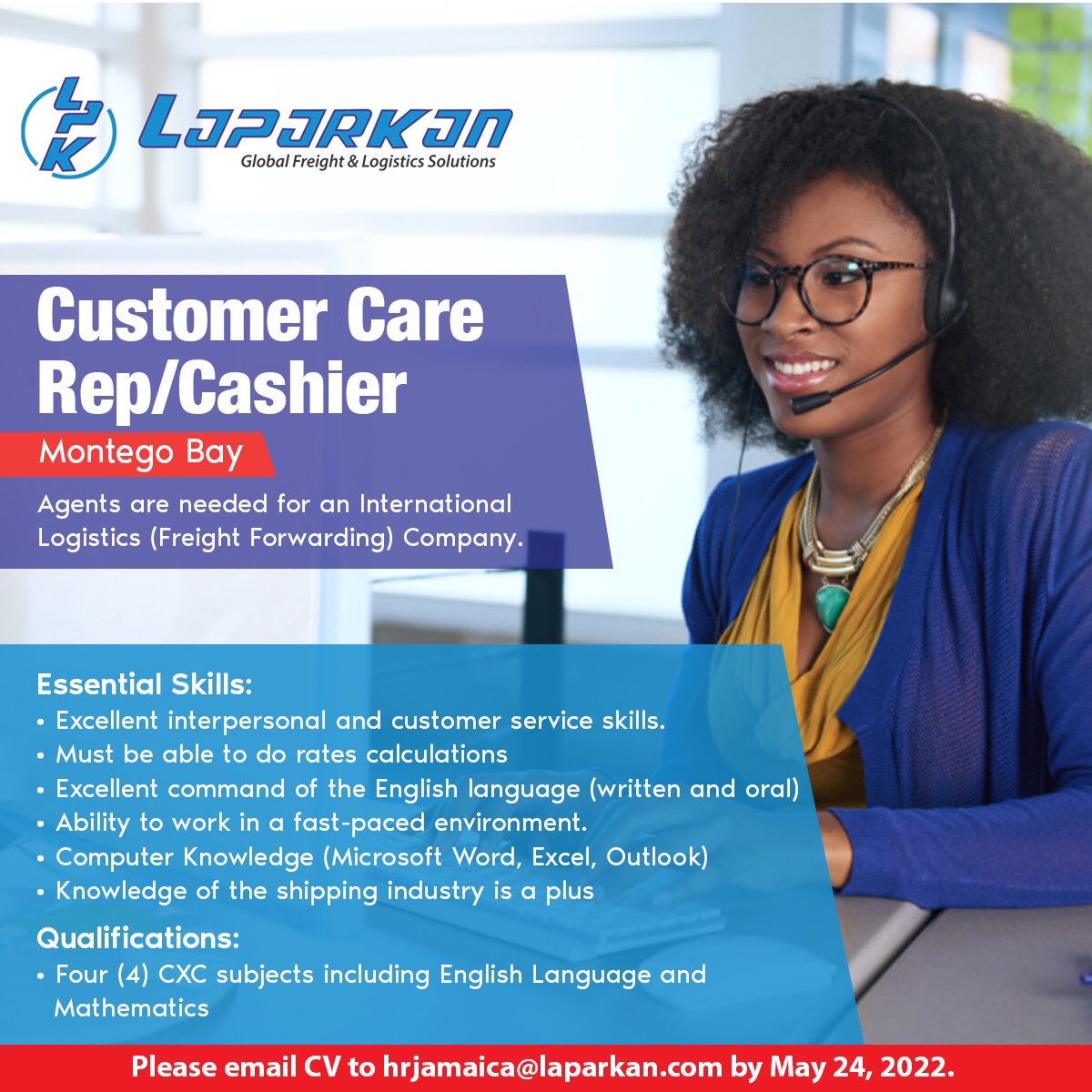 jpakonline's tweet photo. Become a part of our team!
Customer Care Agent urgently needed.

Persons may submit their resumes to hrjamaica@laparkan.com by Tuesday, May 24.

Only shortlisted applicants will be contacted. 

#customercare #vacancy #jobopportunity #jamaica #JPAK https://t.co/9kZXt9vyus