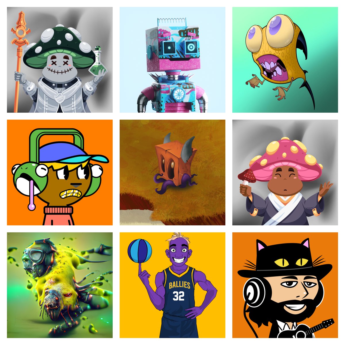 <a href="/BrianGarrett/">Brian Garrett</a> Any of these!
<a href="/carkayous/">Carkayous</a> <a href="/thetrip/">The TRIP</a> <a href="/AlphabotSociety/">AlphaBot Society🤖</a> <a href="/BeatHeadzNFTs/">BeatHeadz 🎧</a> @Ballies_NFT