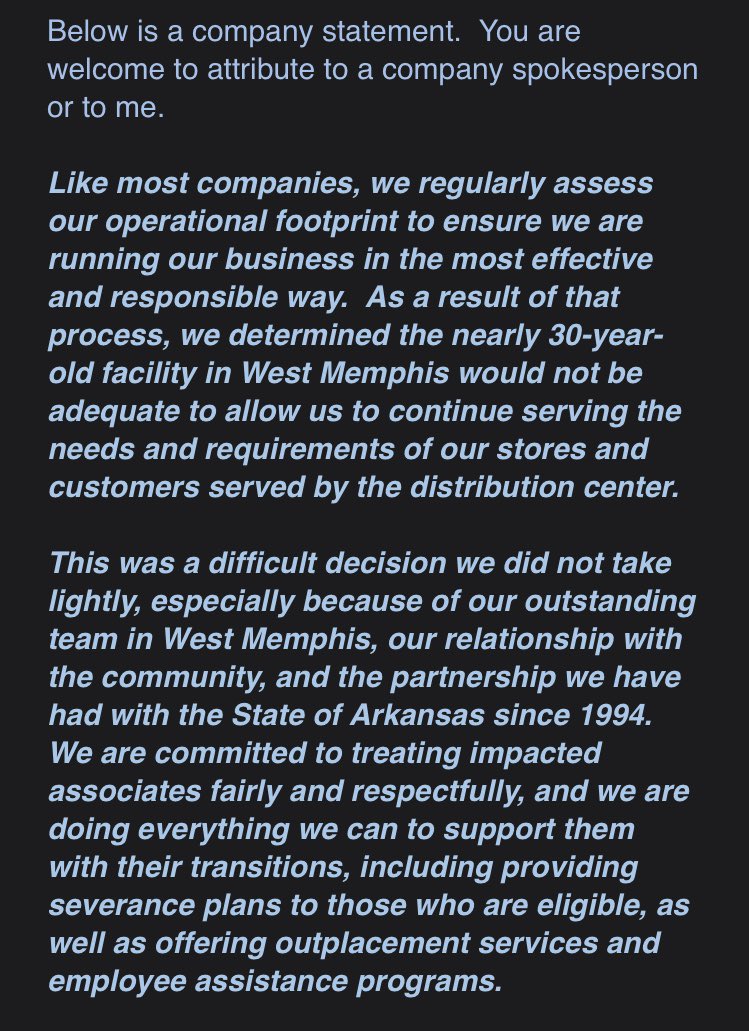 KSolomonReports's tweet photo. BREAKING: @myfamilydollar announced today they are officially closing its West Memphis, AR distribution facility. This comes months after the @US_FDA cited rat infestations, contaminated products, and more.

I’ll have more at 5, 6, 9 and 10 on @FOX13Memphis. Full statement: https://t.co/fgaNGUXBTF