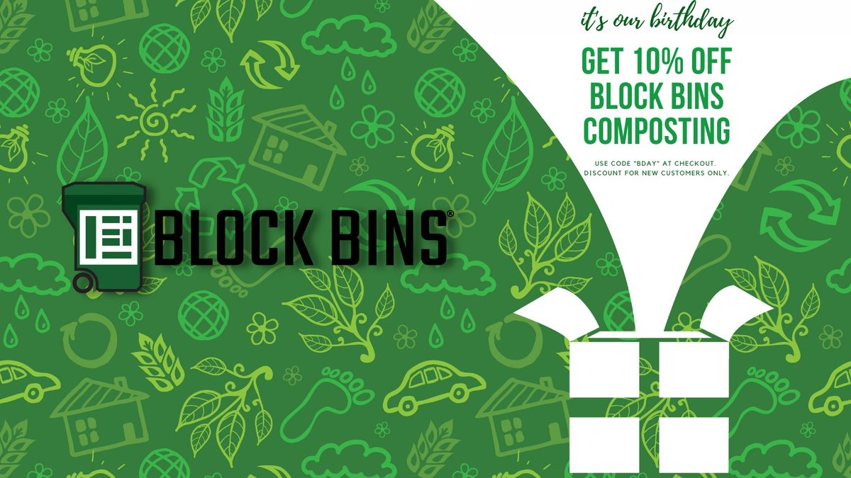 Today is our birthday! To celebrate, we're giving new subscribers 10% off Block Bins composting services. Just use "BDAY" at checkout. Please share this gift with your friends and neighbors... because it's our birthday!! #birthdaypost #compost #BlockBins #couponcode
