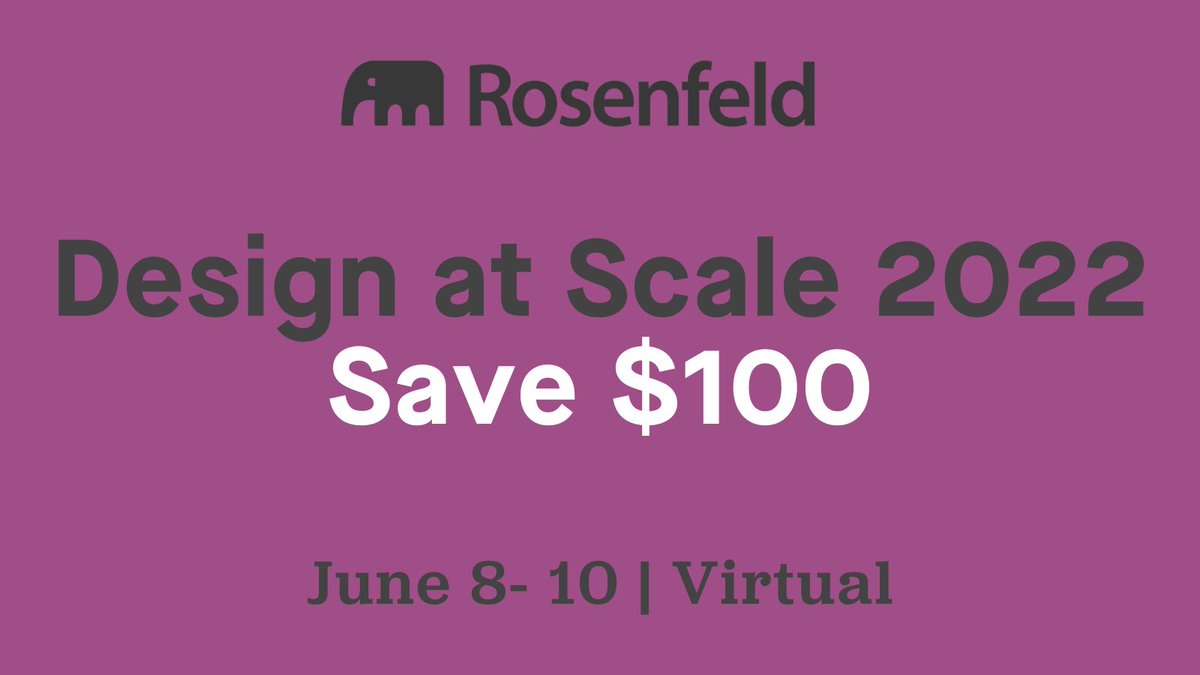We can't wait for #DAS2022! Get your tickets and save if you are a:

💵 Group of 3 or more... GROUP (10% off)
💵 Government, education, or non-profit employee... DISCOUNT25 (20% off)

rosenfeldmedia.com/design-at-scal…