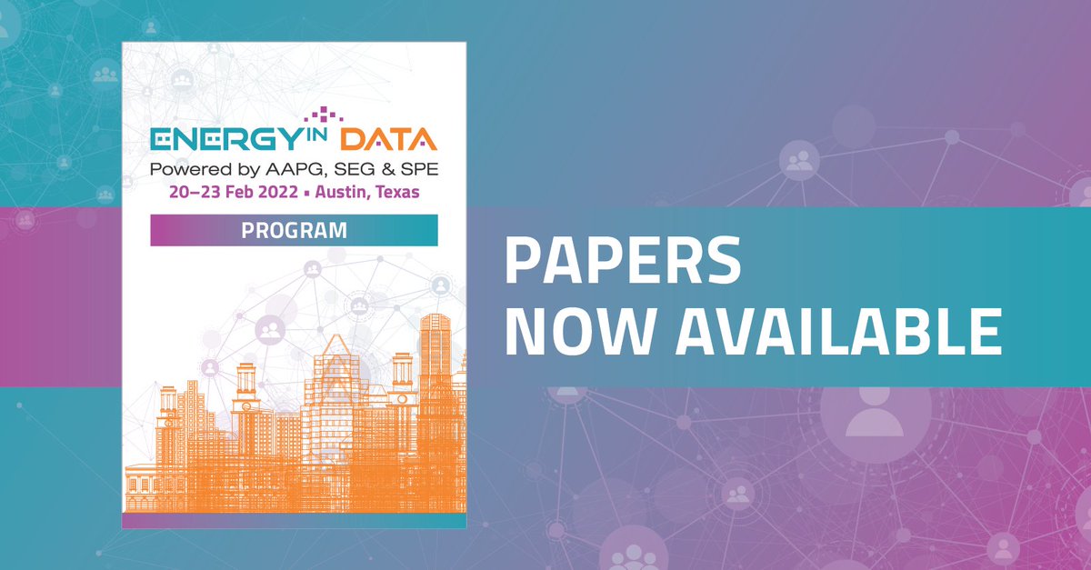 SEG_org's tweet photo. Energy in Data papers now available.
Click the link to visit the SEG Library to access eight papers originally presented at the Energy in Data Conference, which was held 20–23 February 2022 in Austin, Texas. https://t.co/IUetj3Pw9N https://t.co/P2EEFD3UyF