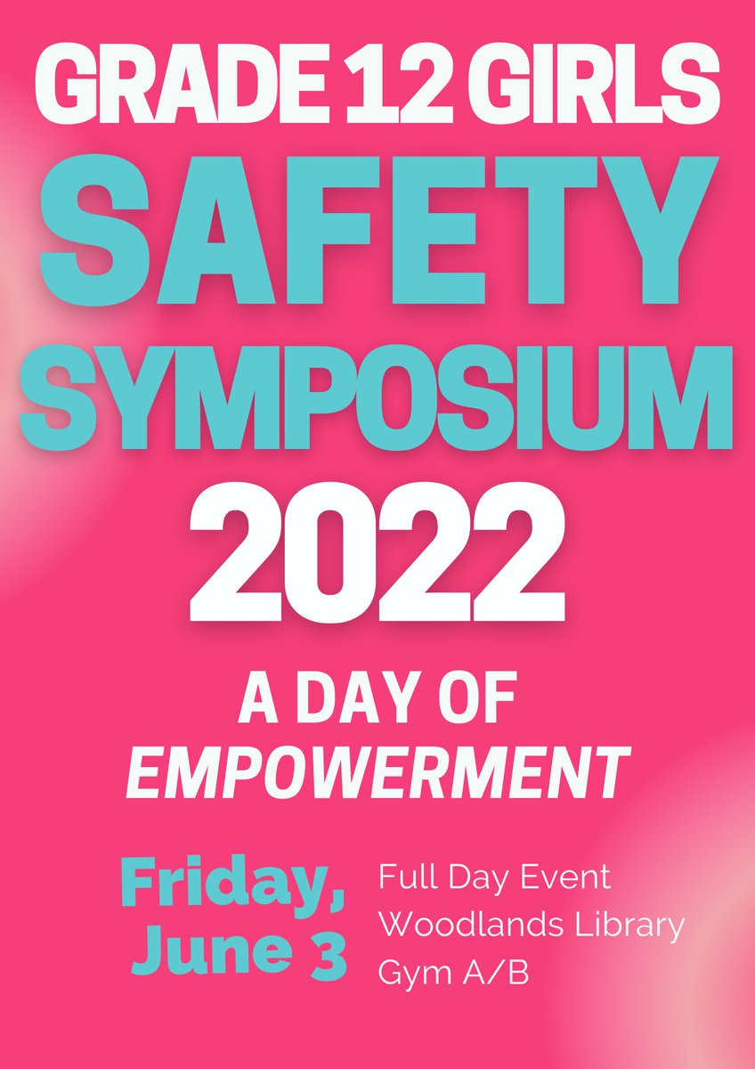 The Woodlands is proud to announce our first ever Safety Symposium! On June 3rd, Grade 12 self-identifying female students are welcomed to join us for a day of awareness and empowerment. Please make sure you are completing the permission form as soon as possible. @woolandsrams