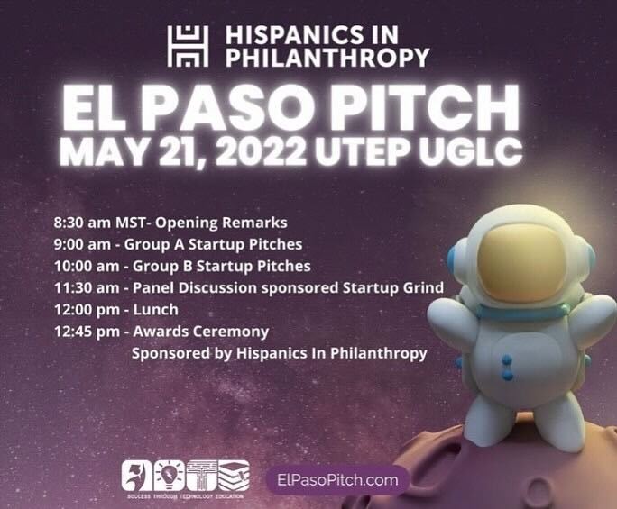 Experience the next STTE Foundation El Paso Pitch Startup Competition and connect with local startups, national investors and the next wave of entrepreneurs. The event will be held at The University of Texas at El Paso UGLC Building on Saturday 21, 2022 at 8:00am.  See you there!