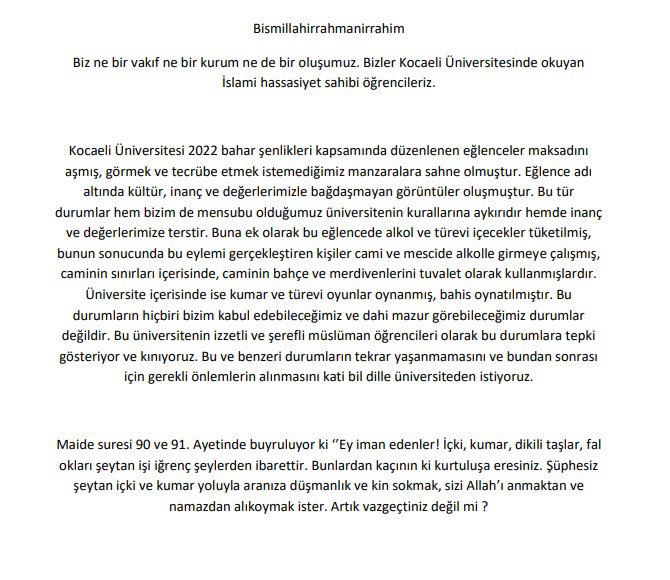 Ser_firaz's tweet photo. Kocaeli üniversitesi müslüman gençleri olarak kampüsümüzde yapılan #KOUFEST22 rezaletine bildirimiz
#KouFestteRezalet https://t.co/QtnIzEcLH6