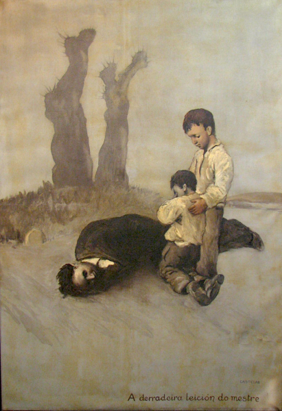 ARMH_Memoria's tweet photo. La última lección del maestro (Castelao, 1937).

La última lección del maestro es enseñar su muerte para que sus alumnos sepan que van a empezar a vivir en un país que asesinó a sus maestros. https://t.co/ZVhbtOWzoH