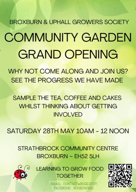BroxUphDev's tweet photo. Proud to announce our Community Garden opening at Strathbrock Community Centre on Saturday 28 May between 10 and 12 noon. Come for a cuppa and cake, hear about our plans and we’ll have music and planting activities for the kids.  Hope to see you there! https://t.co/KEt5EG241m