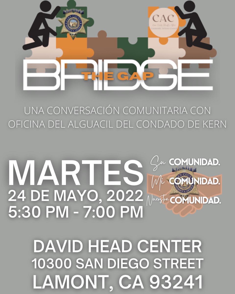 KernCJCoalition's tweet photo. Accompañenos a esta conversación comunitaria con el alguacil del condado de kern. Comparta sus perspectivas y experiencias con la policia en sus comunidades. Traducción estará disponible. https://t.co/dwHVYRZtZ7