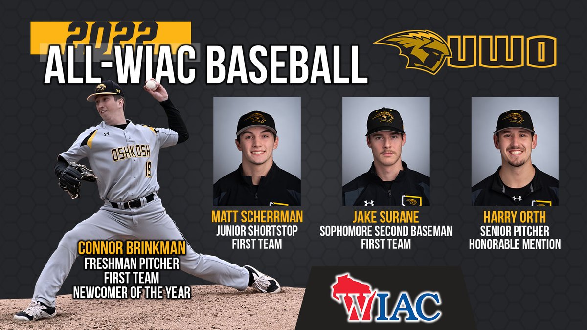 UW-Oshkosh Athletics (@uwoshkoshtitans) on Twitter photo .<a href="/UWOBaseball/">UWO Baseball</a>'s Connor Brinkman, voted league Newcomer of the Year, along with Matt Scherrman, Jake Surane and Harry Orth were each named to the 2022 All-Wisconsin Intercollegiate Athletic Conference Baseball Team. bit.ly/3G0flKp .<a href="/UWOBaseball/">UWO Baseball</a>'s Connor Brinkman, voted league Newcomer of the Year, along with Matt Scherrman, Jake Surane and Harry Orth were each named to the 2022 All-Wisconsin Intercollegiate Athletic Conference Baseball Team. bit.ly/3G0flKp