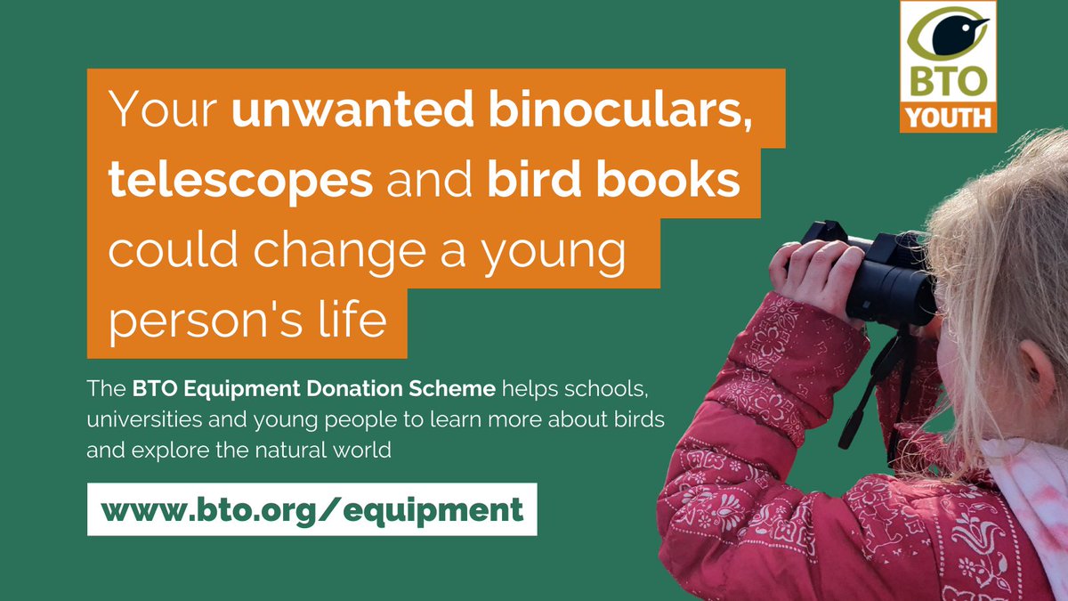 We are looking for second-hand binoculars, scopes and books to help young people access the tools they need to get involved with birdwatching and citizen science. Do you have any you no longer need? Donate today at bto.org/equipment.