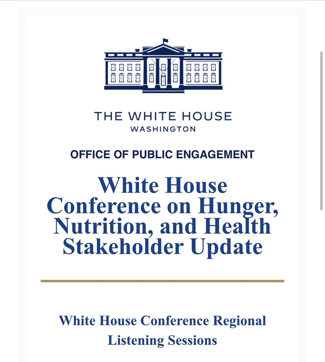 El Presidente Biden y su Administración estarán llevando a cabo la Conferencia sobre Hambre. Exhortamos a los colegas a participar de estas sesiones virtuales y aportar sus ideas y preocupaciones. #yosoyandpr #salud #nutricion 

health.gov/our-work/nutri…