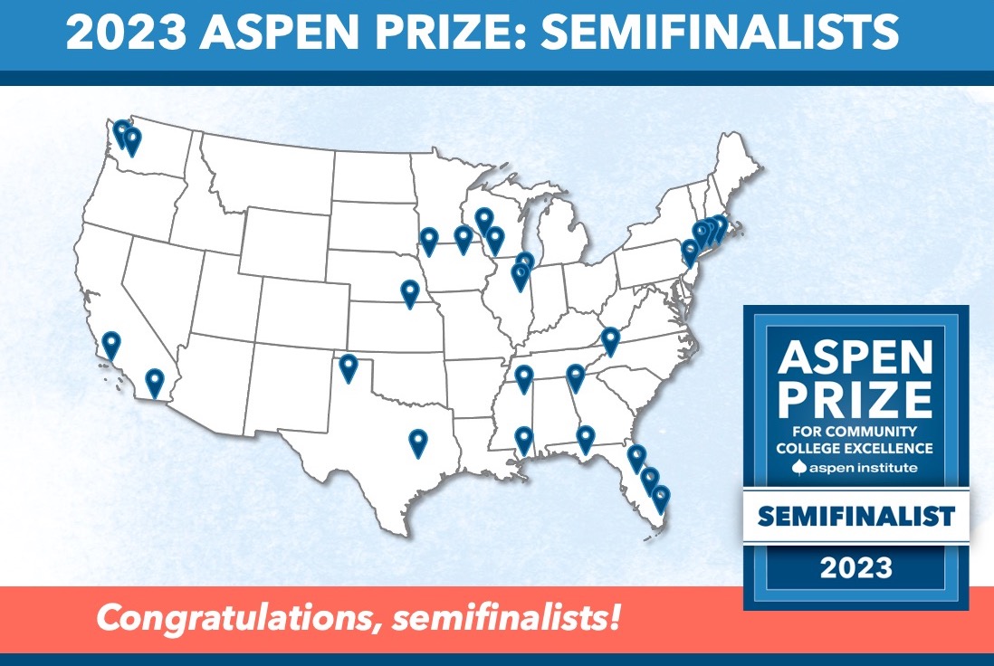 The semifinalists for the 2023 #AspenPrize cycle represent a diverse array of institutions from 13 different states. We're proud of the work these 25 #comm_colleges are doing to improve student success outcomes across the nation. Learn more: as.pn/prize
