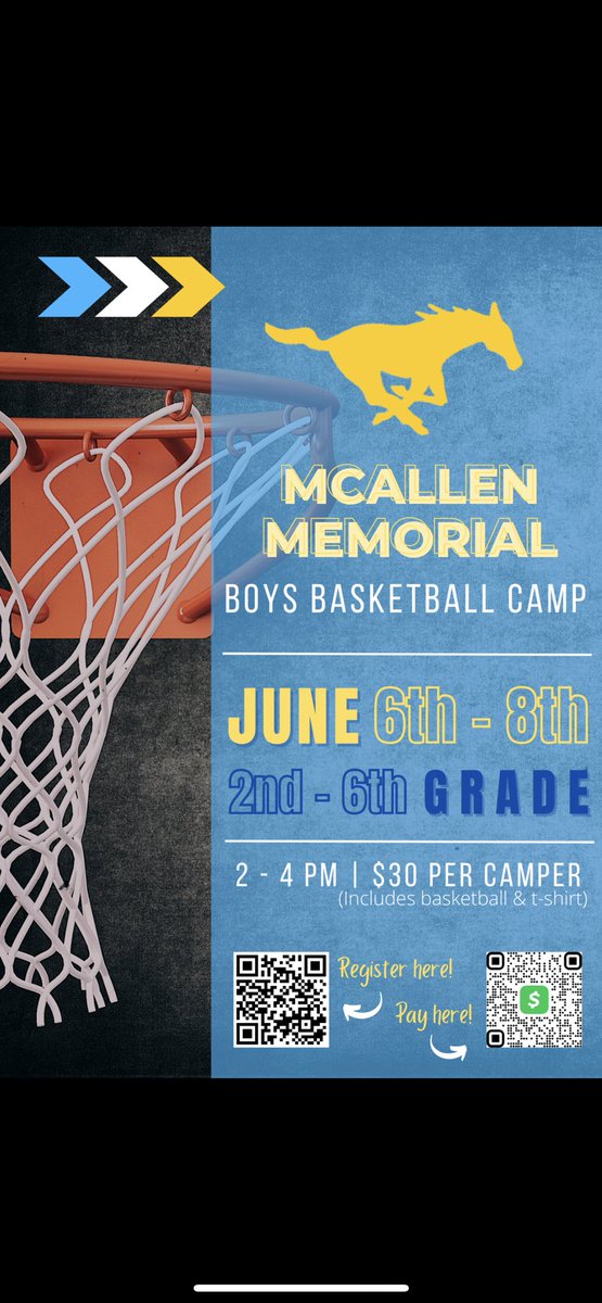 McMemorialHoops's tweet photo. Mustangs Basketball Summer Camp!  🏀Sign up today! https://t.co/C5wi8rSJ8m