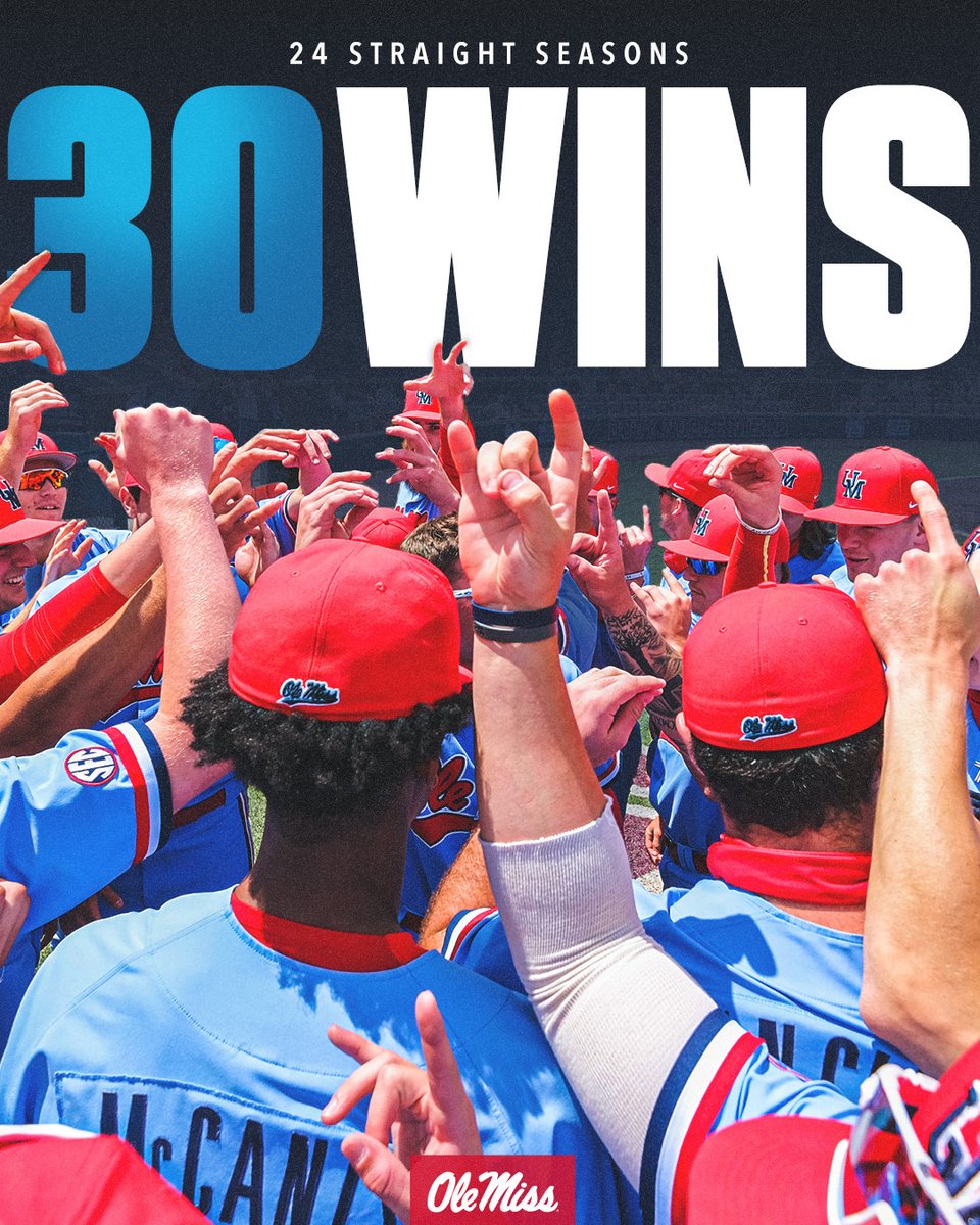 OleMissBSB's tweet photo. The ONLY team in the SEC with 24-straight 30 win seasons. https://t.co/9QBOJKtt0e