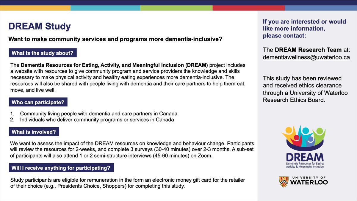 Want to make community services &amp; programs more dementia-inclusive? We are interested in assessing your knowledge and behaviour change around dementia inclusivity after reviewing the website &amp; resources we developed. Please, visit our website at: bit.ly/3EF58RL.