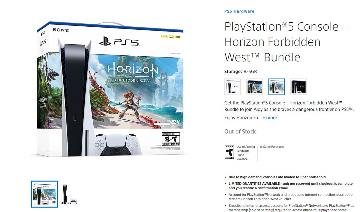 Wario64's tweet photo. Not available yet, but PS Direct has listed PS5 Horizon Forbidden West bundles (disc and digital) https://t.co/bJGT9wWFVc

Register for an opportunity to purchase PS5 from PS Direct https://t.co/8kUXwTYEqM https://t.co/p9fvpCjVJR
