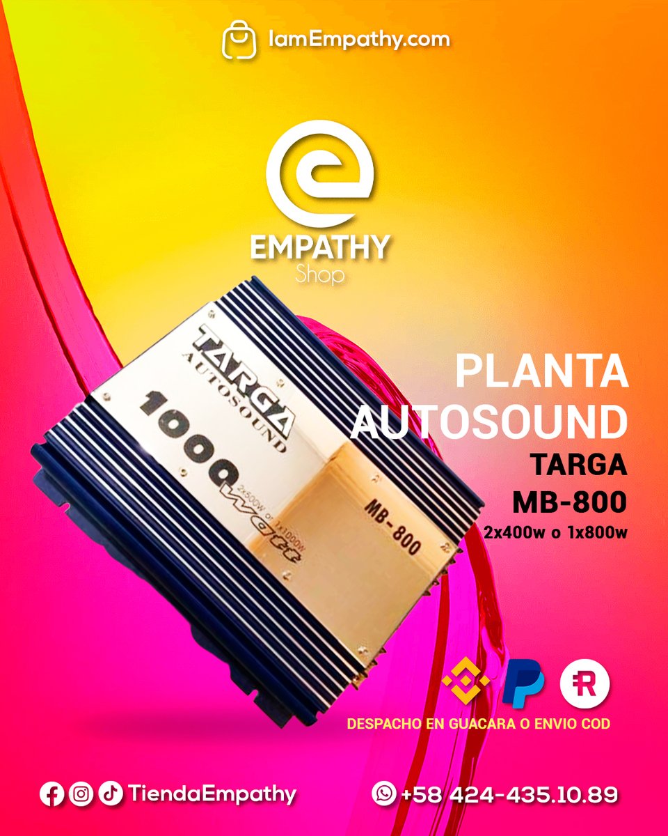 Empathy_Shop's tweet image. 💣#PROMOCION por reapertura🧨 ¡EN EMPATHY SHOP REGRESAMOS CON TODO!.

🤩 Iniciamos nuestra categoría accesorios para AutoSound.

✔️ #Planta #Autosound para tu #Carro Marca #Targa Modelo: #MB800 a precio de 🤩REGALO🎁 La misma rinde para: 2x400w ó 1x800w.

Con tremendo descuento