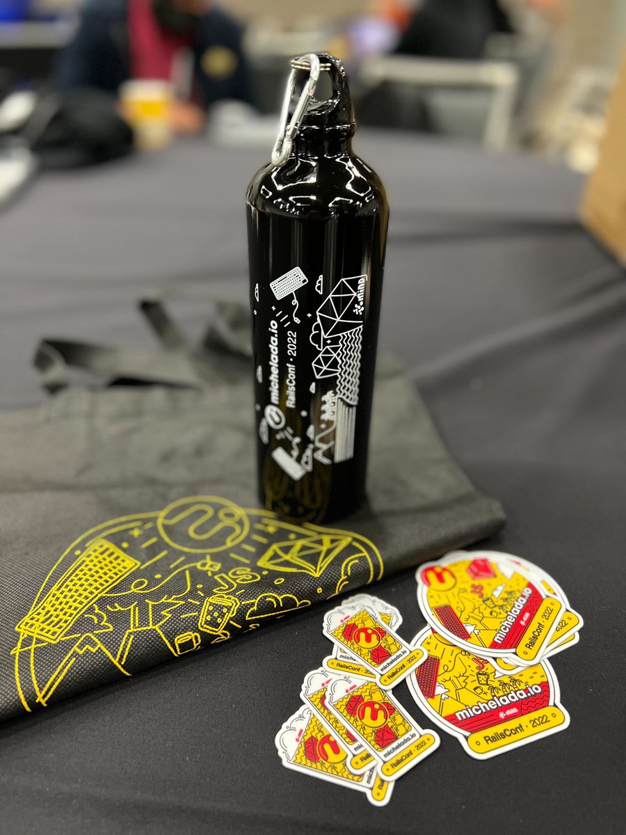 What is the best thing about conferences? Swag, swag and more swag! Get your official michelada souvenir during the happy hour! #RailsConf2022