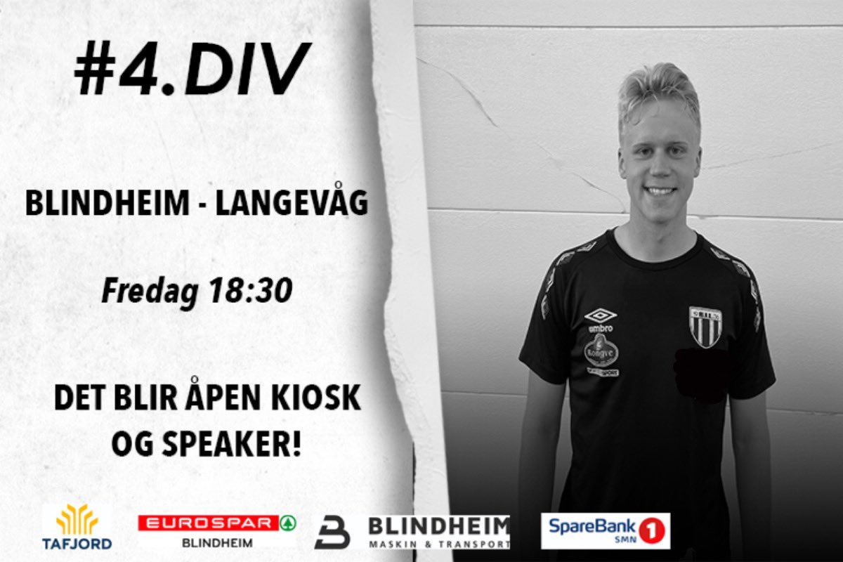 På fredag kommer Langevåg på besøk til dyst i 4.divisjon på Blindheim Stadion. 
Kampen begynner klokken 18.30. 
<a href="/sstaklo/">Sondre Taklo</a> er hjemme fra Usa på et korttidslån i 1,5 mnd, og han håper og se nettopp deg på tribunen.
Vel møtt ⚽️⚽️⚽️