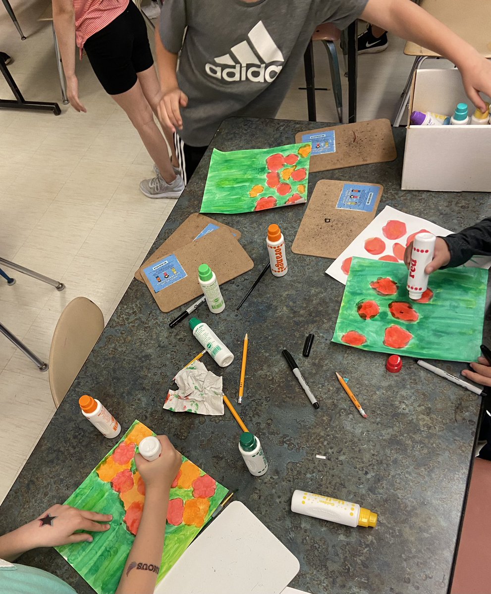 Diane_galuppo's tweet photo. 3rd grade artists learned about the significance of red poppies, read the poem, In Flanders Fields, by John McCrae, then created their own fields of poppies  #MemorialDay @FSDVikings @MissBFSD https://t.co/5iHQ75d43t