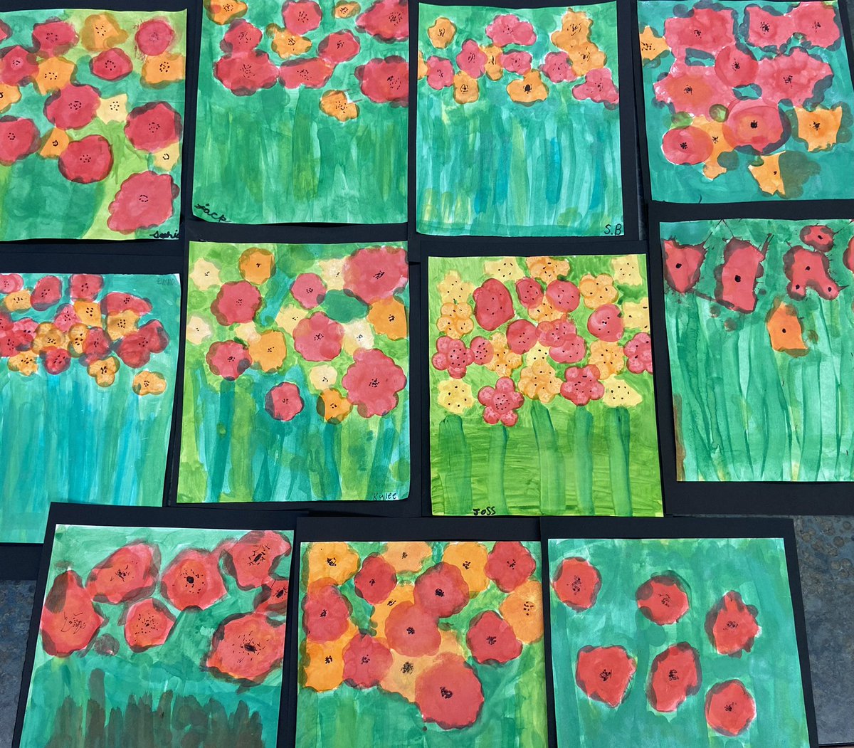 Diane_galuppo's tweet photo. 3rd grade artists learned about the significance of red poppies, read the poem, In Flanders Fields, by John McCrae, then created their own fields of poppies  #MemorialDay @FSDVikings @MissBFSD https://t.co/5iHQ75d43t