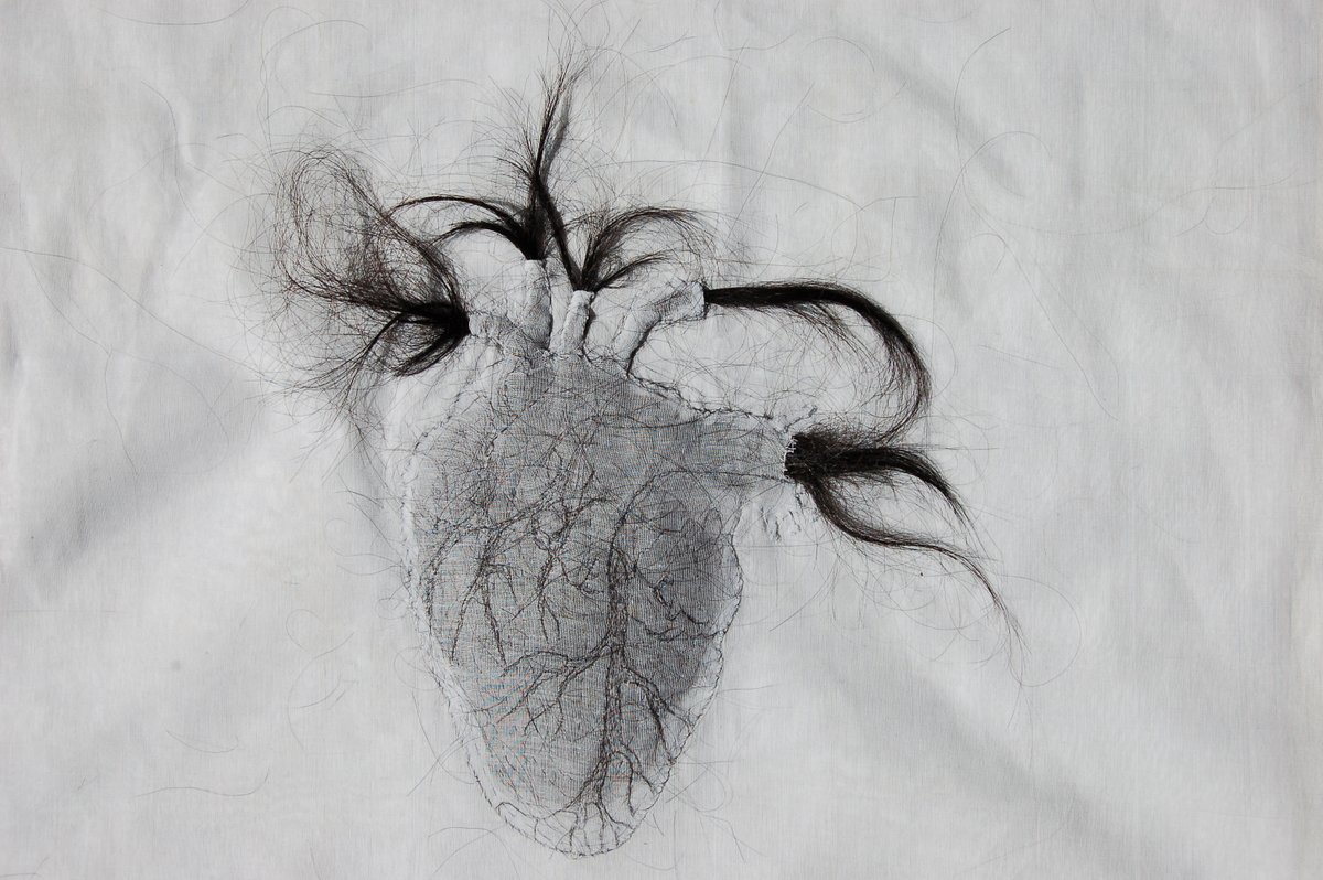 shedoesthecity's tweet photo. Toronto artist Asma Sultana creates art with her own hair 😵 Definitely check her fascinating work out at the 
@WorkmanArtsTO #BeingScene group exhibit. Read our intv with Asma: 
https://t.co/8gsrLtGKje https://t.co/07KID19gAu