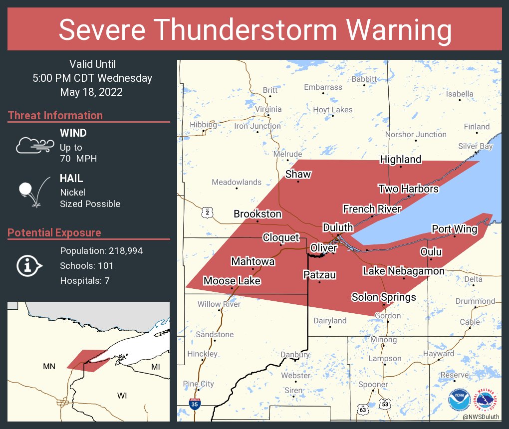 NWS Duluth on Twitter "Severe Thunderstorm Warning including Duluth MN