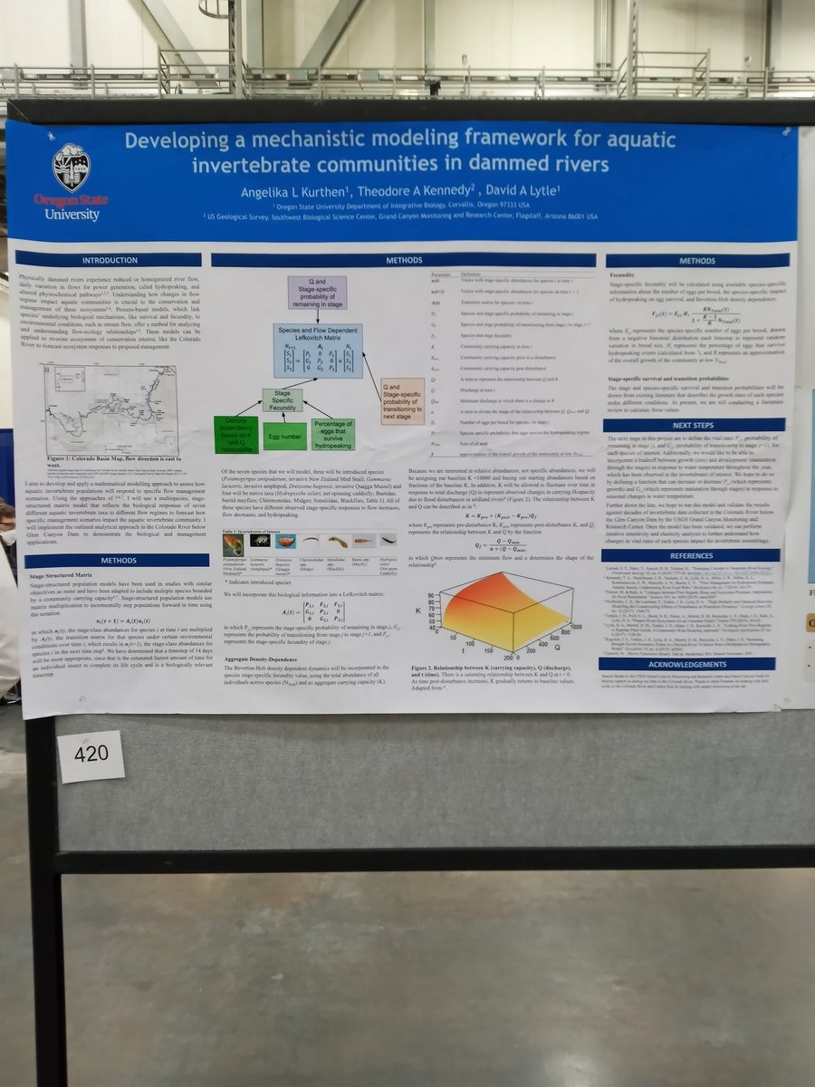 KurthenL's tweet photo. Come stop by my poster if you're interested in learning/discussing a time-varying matrix-modeling frameworks for macroinverts! I'm at poster board 420 #JASM22 https://t.co/1ZseIbd7P4
