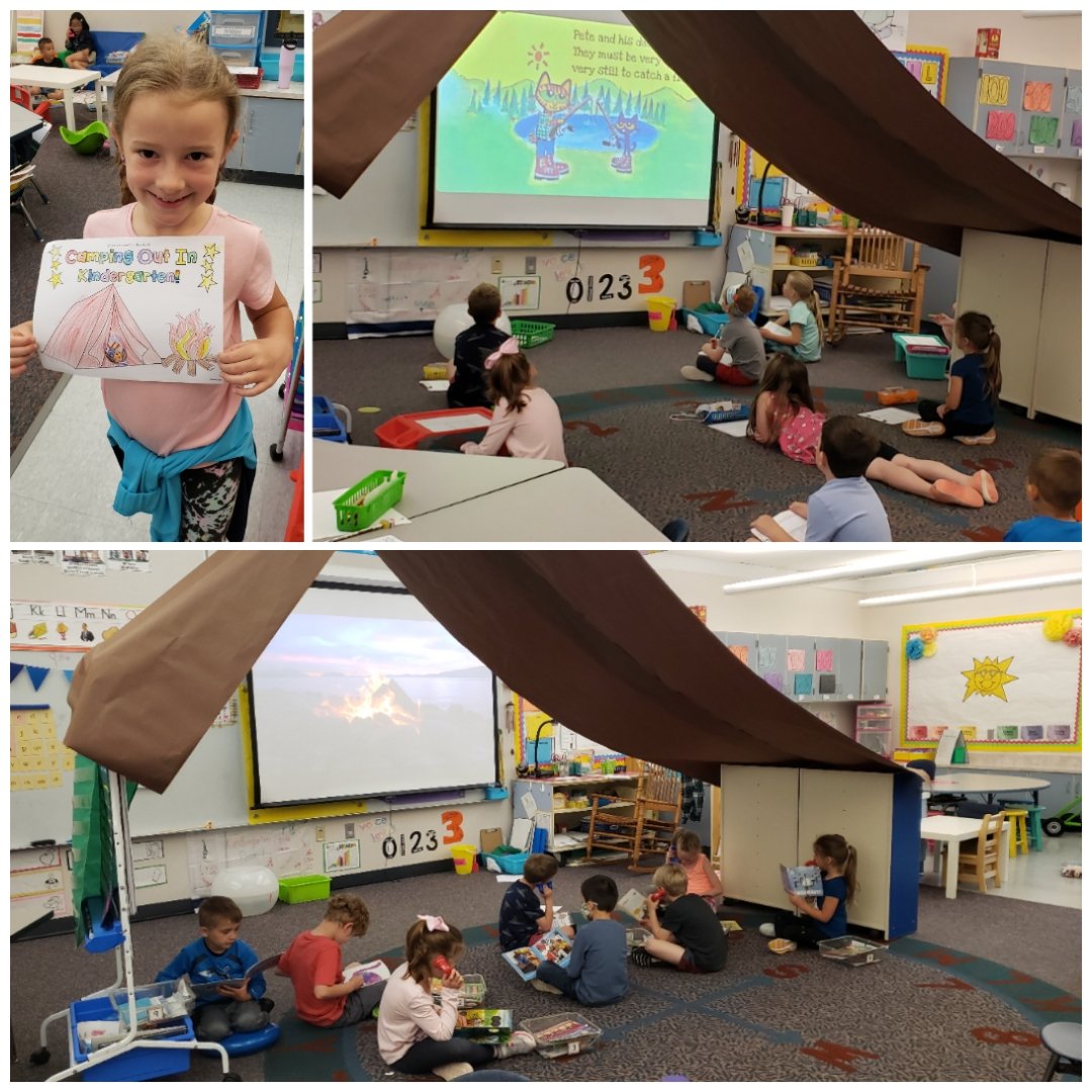 Wednesday: Camping out in Rm 1
We sang songs by the campfire, measured with marshmallows, read under the tent, listened to camping read alouds, and ate marshmallows with graham crackers! We wrapped up our day by writing 'How to Make a Smore' using craft pieces to act it out.