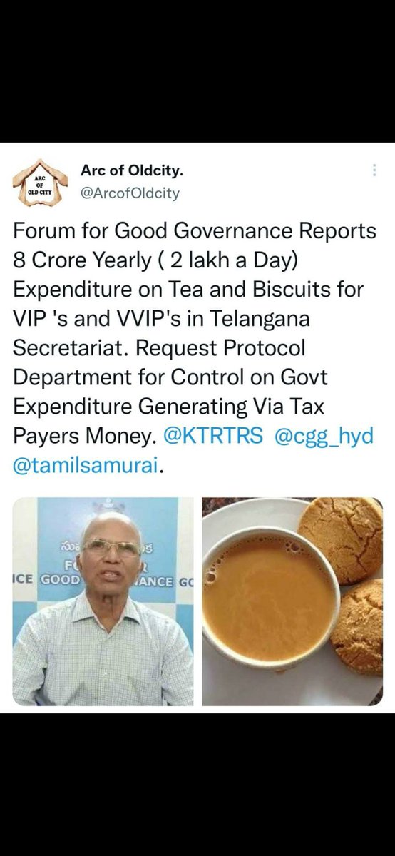 786Mohsin14's tweet photo. *TS Government spending 2 lakh a day on chai, biscuits*
@cgg_hyd @Sacrifices
*Protocol Department se guzarish hain ke Awaam ke Tax ka Paisa aisa na Gavaya Jae.* https://t.co/tXI3LP9EmZ