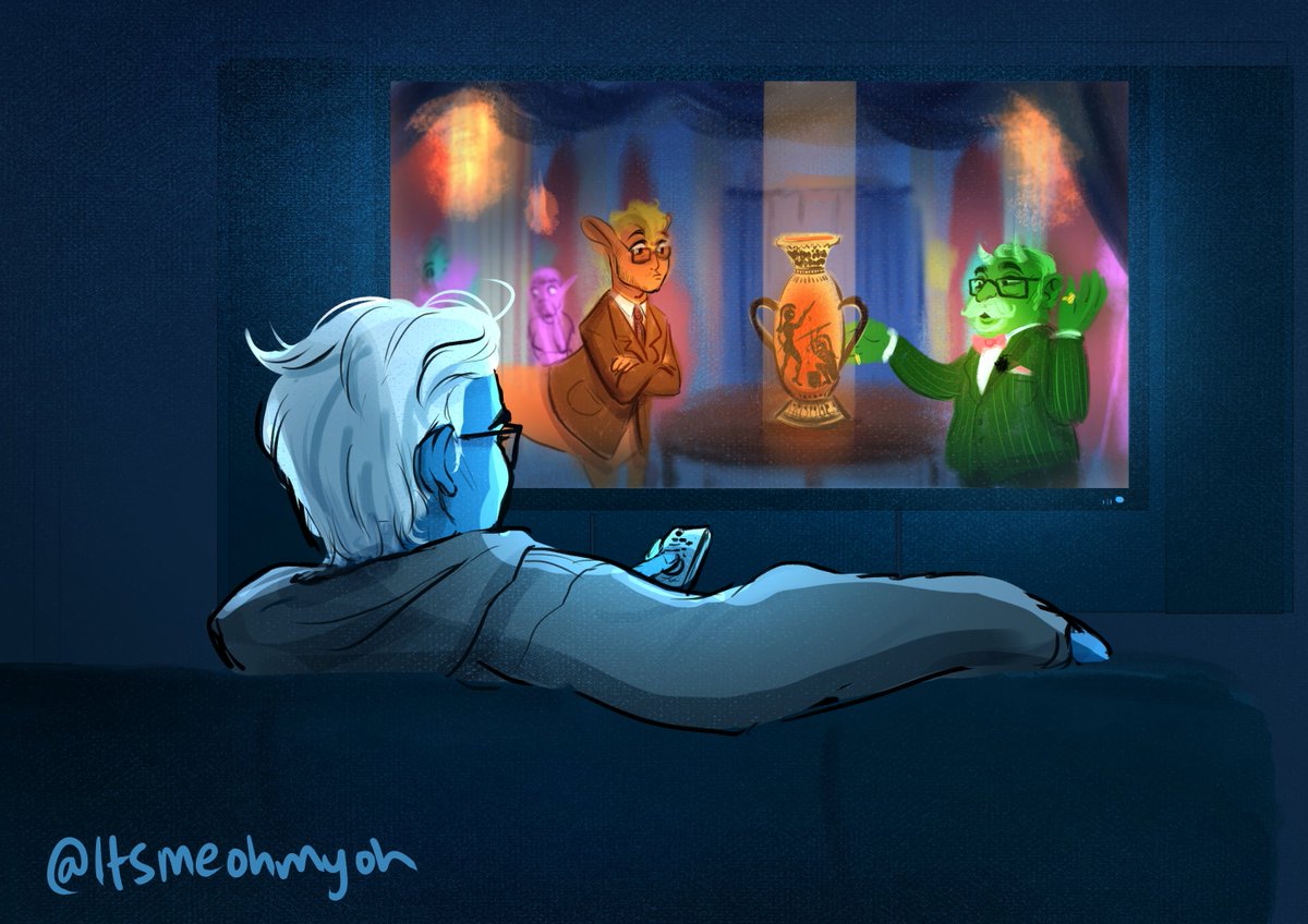 itsmeohmyoh's tweet image. The only TV show I believe Hades would actually watch (besides fatestapes featuring Kore of course) would be
'Ancients' Roadshow haha! 🏺
So when I read chapter 2 of this amazing fic by @VerdiWithin  archiveofourown.org/works/32297581… I felt totally validated  #loreolympus