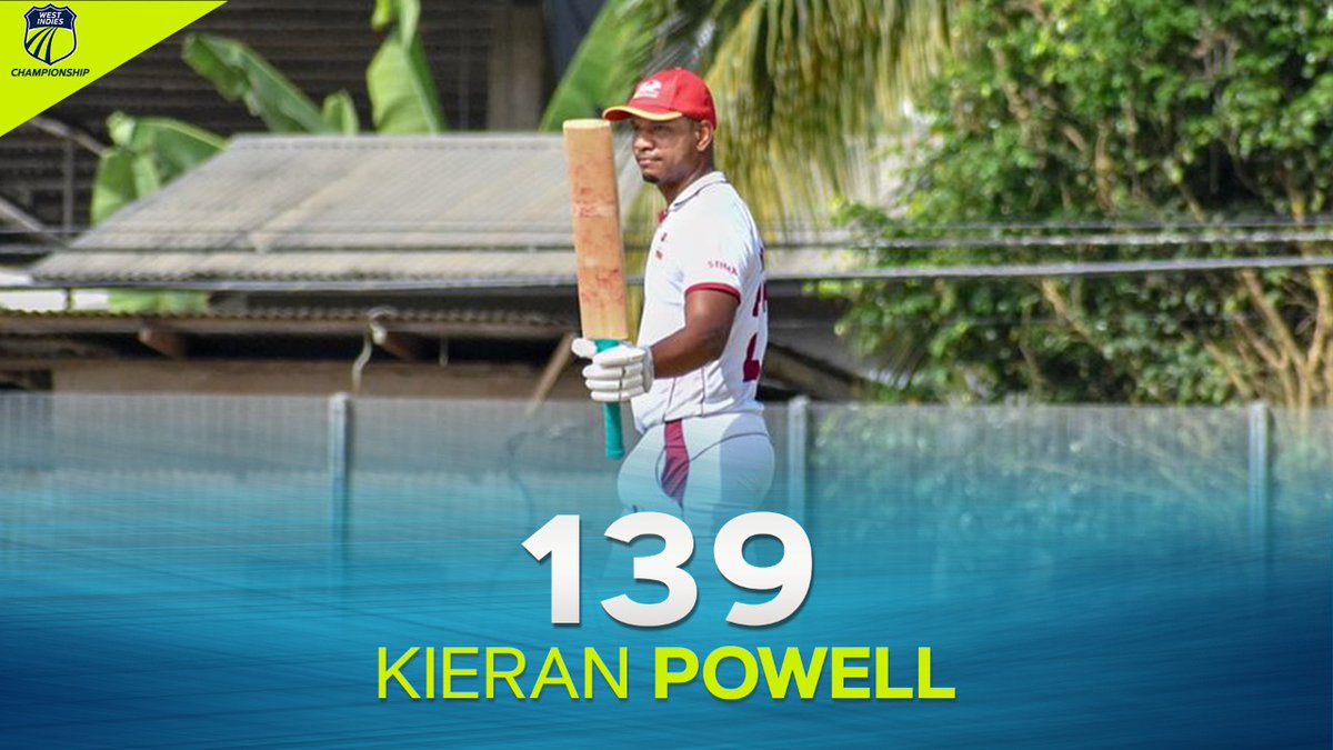 The first ton of Round 3️⃣. <a href="/officialkpowell/">Kieran Powell</a> brought up a classy 139 on Day 1 of #WIChamps.👏🏿